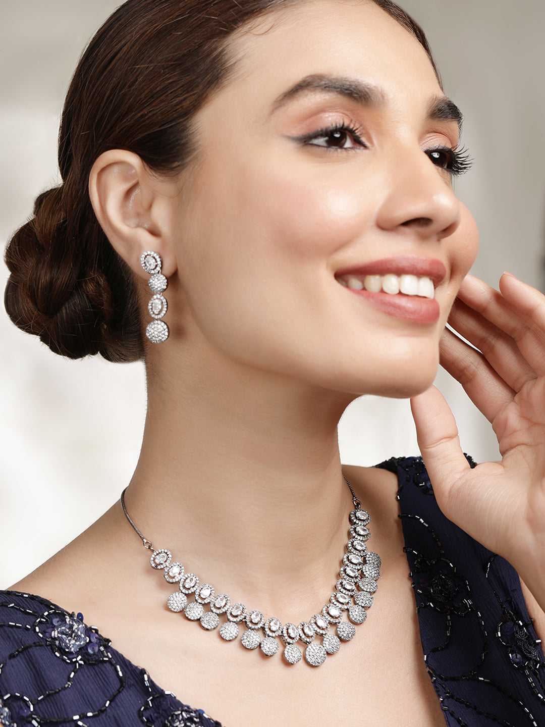 Japanese Silver Plated Hand Crafted Enchanting CZ Studded Necklace Set