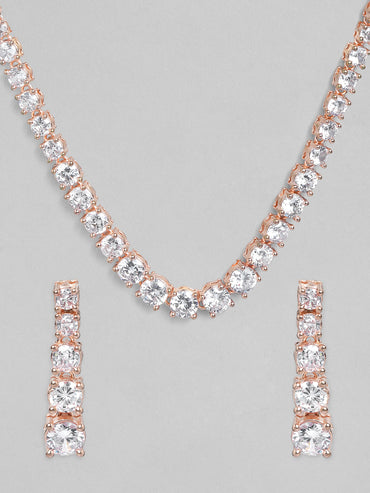 Rose Gold Plated Handcrafted Zircon Stone Necklace Set