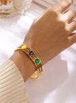 18KT Gold-Plated Tarnish-Free Gemstone Studded Bangle-Style Bracelet