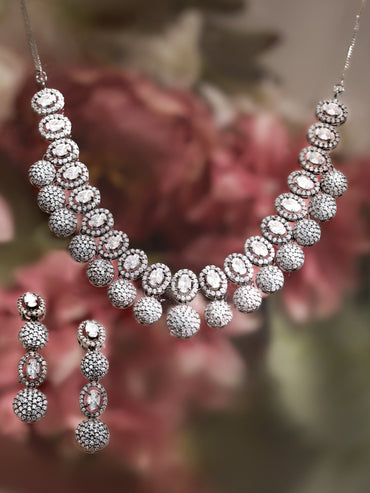 Japanese Silver Plated Hand Crafted Enchanting CZ Studded Necklace Set