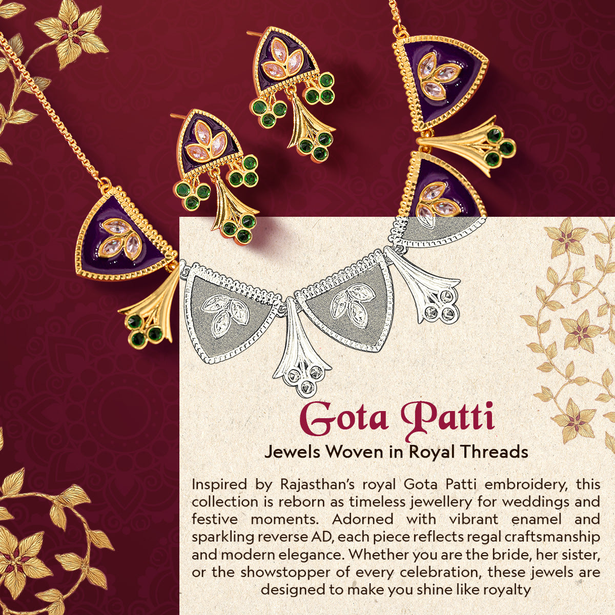 Gota Patti Shahi Guldaasta Necklace Set