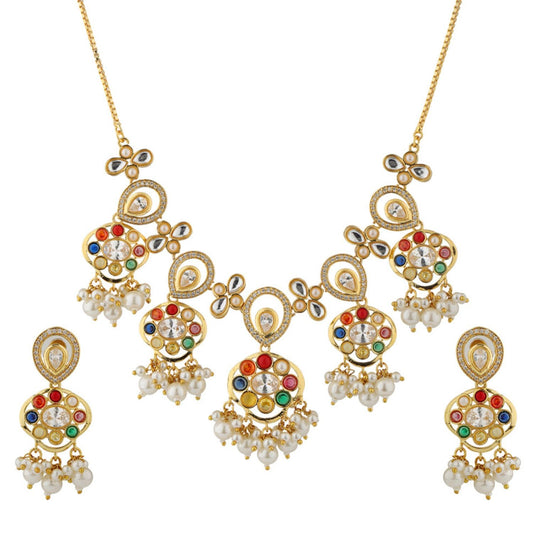 Navratan Fluid Elegance Short Necklace Set
