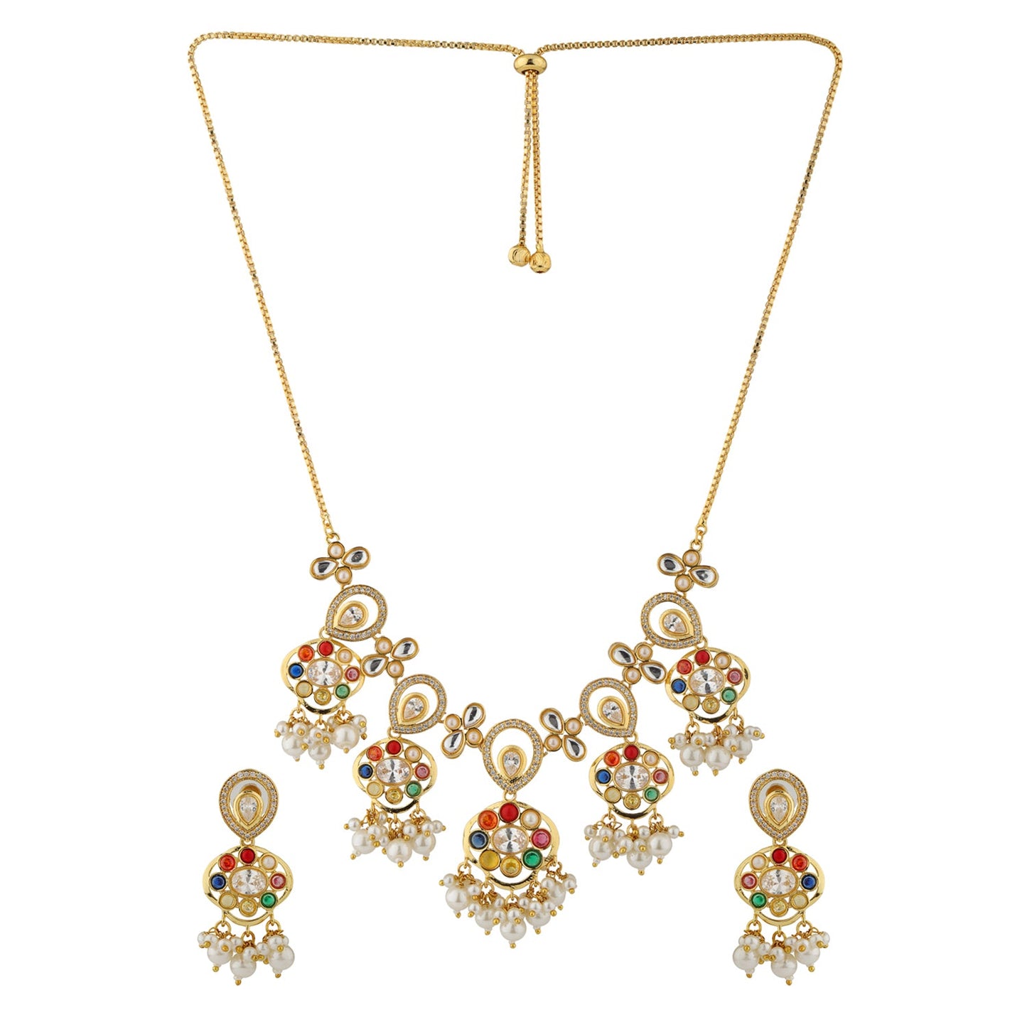 Navratan Fluid Elegance Short Necklace Set