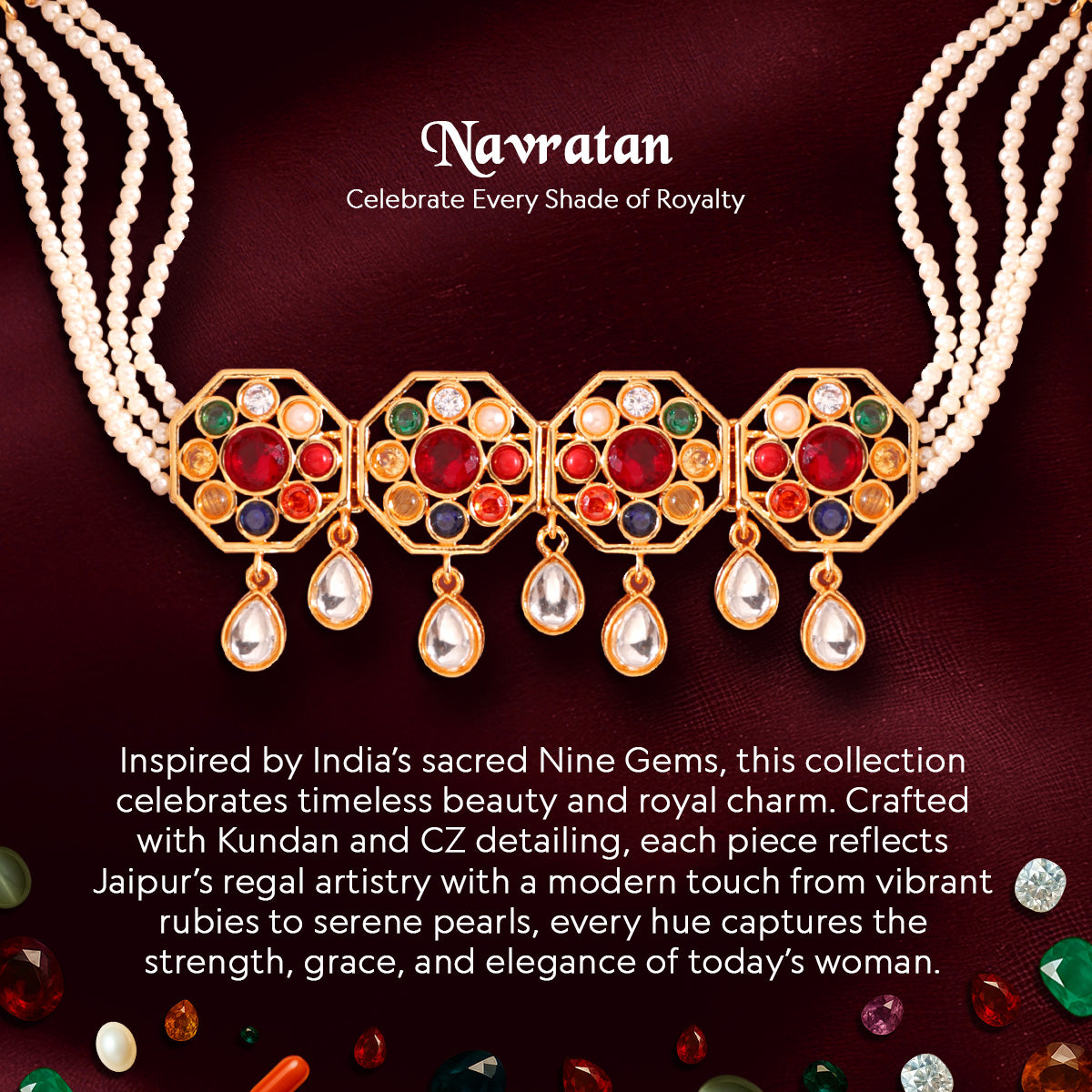 Navratan Fluid Elegance Short Necklace Set