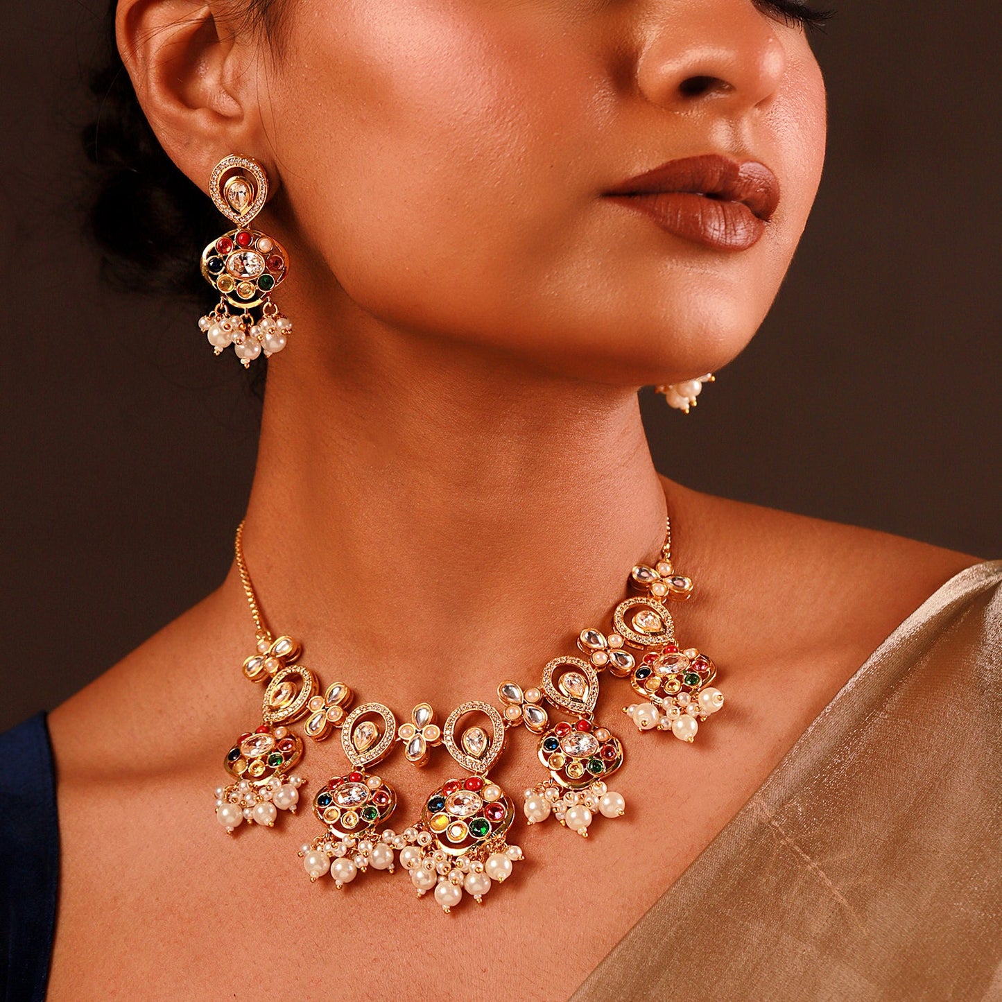 Navratan Fluid Elegance Short Necklace Set