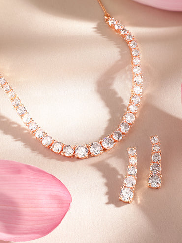 Rose Gold Plated Handcrafted Zircon Stone Necklace Set