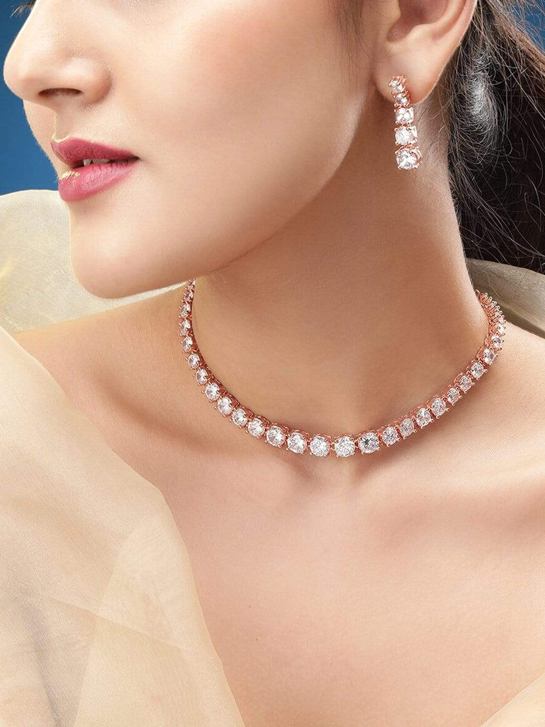 Rose Gold Plated Handcrafted Zircon Stone Necklace Set