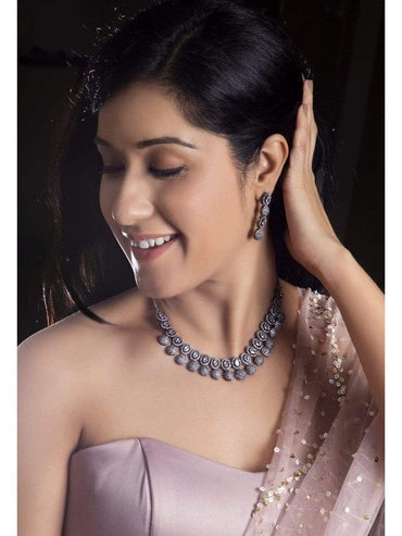 Japanese Silver Plated Hand Crafted Enchanting CZ Studded Necklace Set